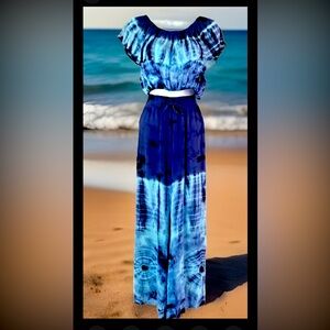 💦ADVANCE💦TIE-DYE 2-PC RUFFLE TOP & WIDE LEG BEACH PANTS W/ SIDE SLITS NWT🏝